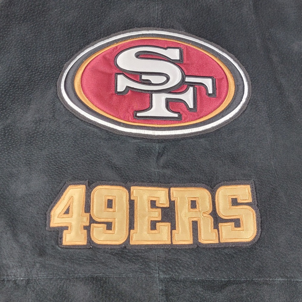 NFL San Francisco 49ers Suede Leather Varsity Bomber Jacket Mens XL Black Red